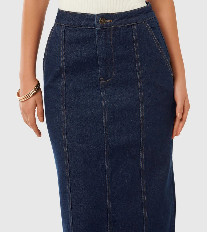 forever new  PHEOBE Paneled Denim Maxi Skirt for Women | Best Price UAE